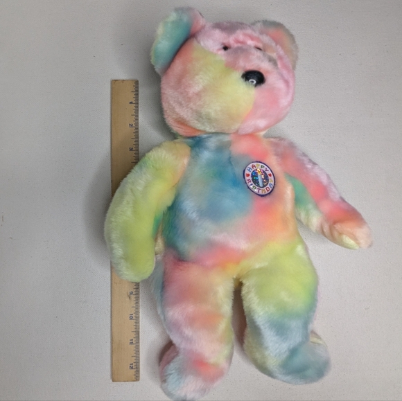 Ty Incorporated Bear Happy Birthday Plush Stuffed Toy 2000 Tie Dye M-2 - Picture 7 of 9